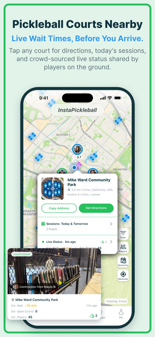 Pickleball Courts Nearby — court details with live status shared by players