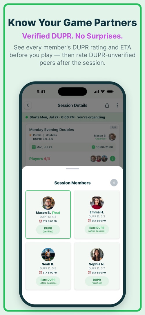 Know Your Game Partners — see who joined a session and their ratings